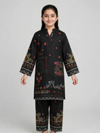 Girls Black Printed Co Ord Set