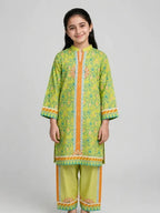 Girls Green Printed Co Ord Set