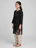 Girls Black Floral Printed Co Ord Set