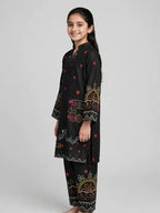 Girls Black Printed Co Ord Set