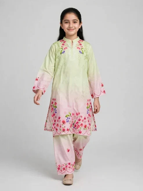 Girls Green Pink Co Ord Set