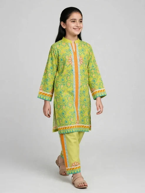 Girls Green Printed Co Ord Set