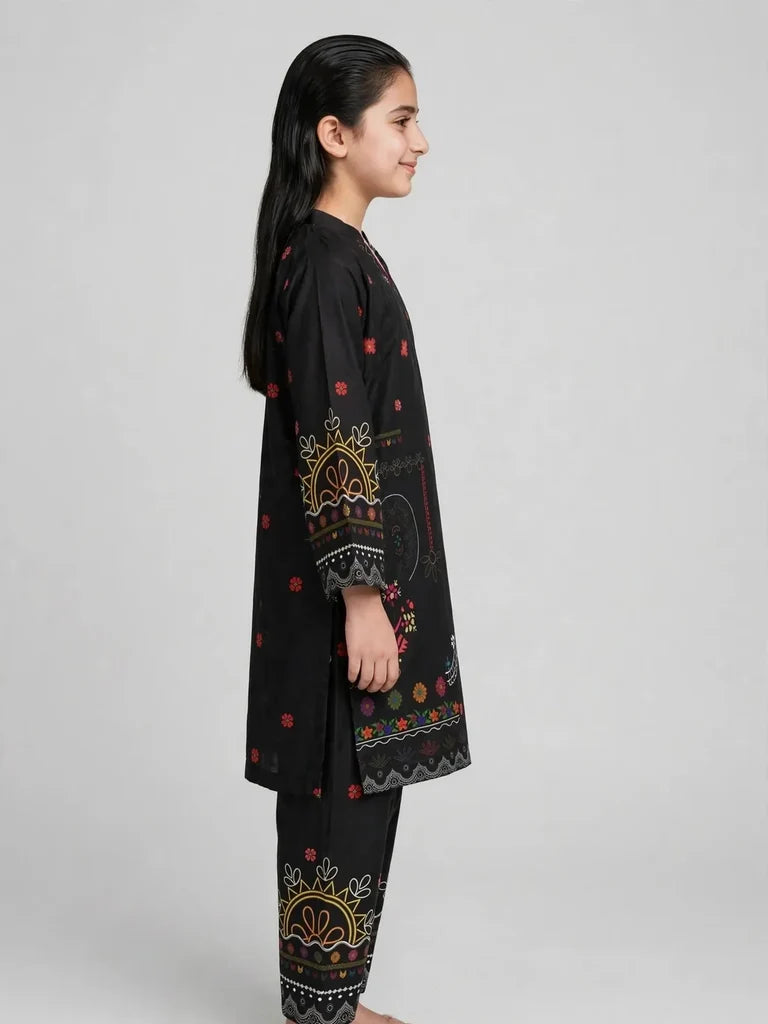 Girls Black Printed Co Ord Set