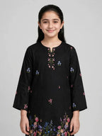 Girls Black Floral Printed Co Ord Set