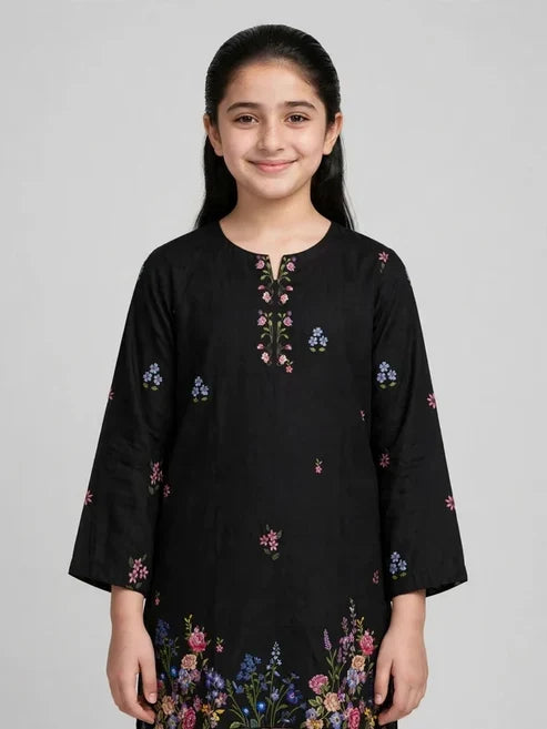 Girls Black Floral Printed Co Ord Set