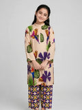 Girls Beige Printed Co Ord Set