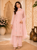 Elegant Chiffon Embroidered 3 Piece Women's Fancy Suit-Tea Pink