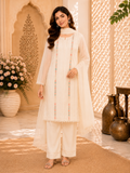 Elegant Chiffon Embroidered 3 Piece Women's Fancy Suit-Off White