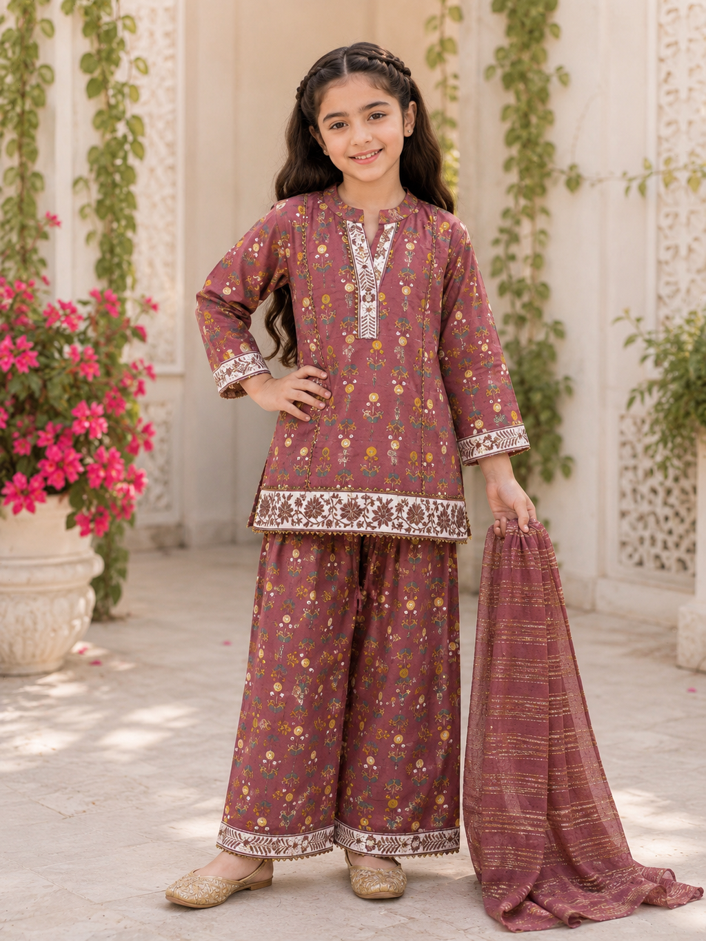 Kids 3 Piece Blockprint Casual Wear
