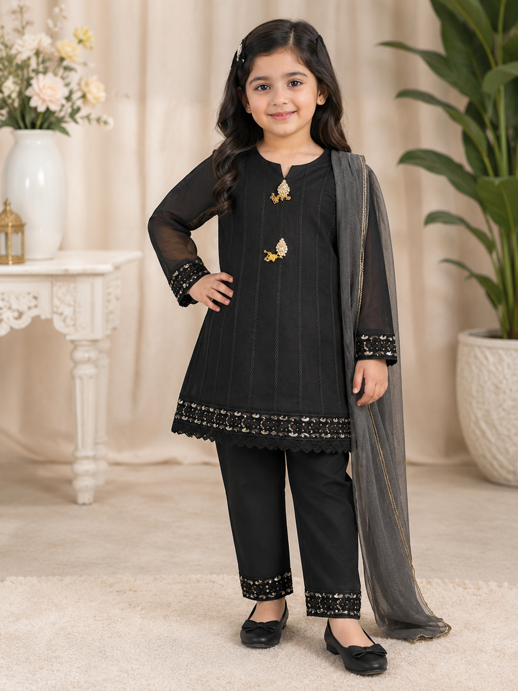 Girls Premium Embroidered 3 Piece Dress