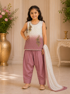 Kids Tie & Dye Embroidered Suit with Dupatta
