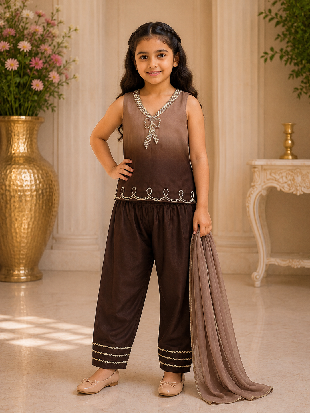 Elegant Tie & Dye Kids Suit with Dupatta