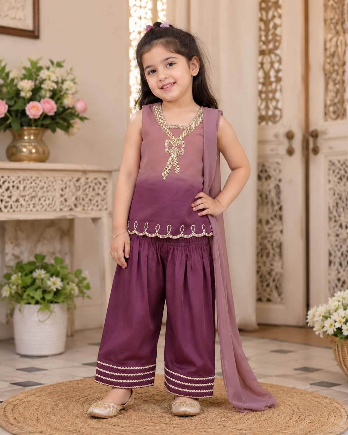 Elegant Tie & Dye Kids Suit with Dupatta