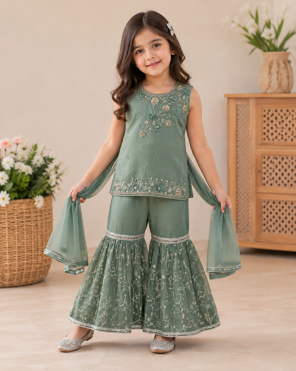 Girls Fancy Embroidered Garara – Party Wear