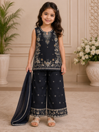 Kids Embroidered 3 Piece Flapper Suit with Dupatta