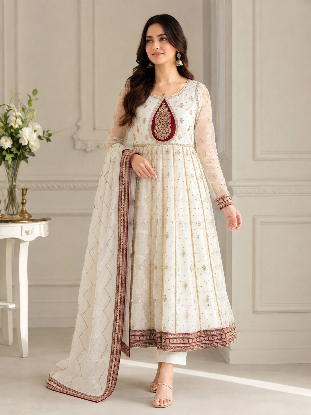 Women’s Embroidered Chiffon 3 Piece Formal Suit with Dupatta