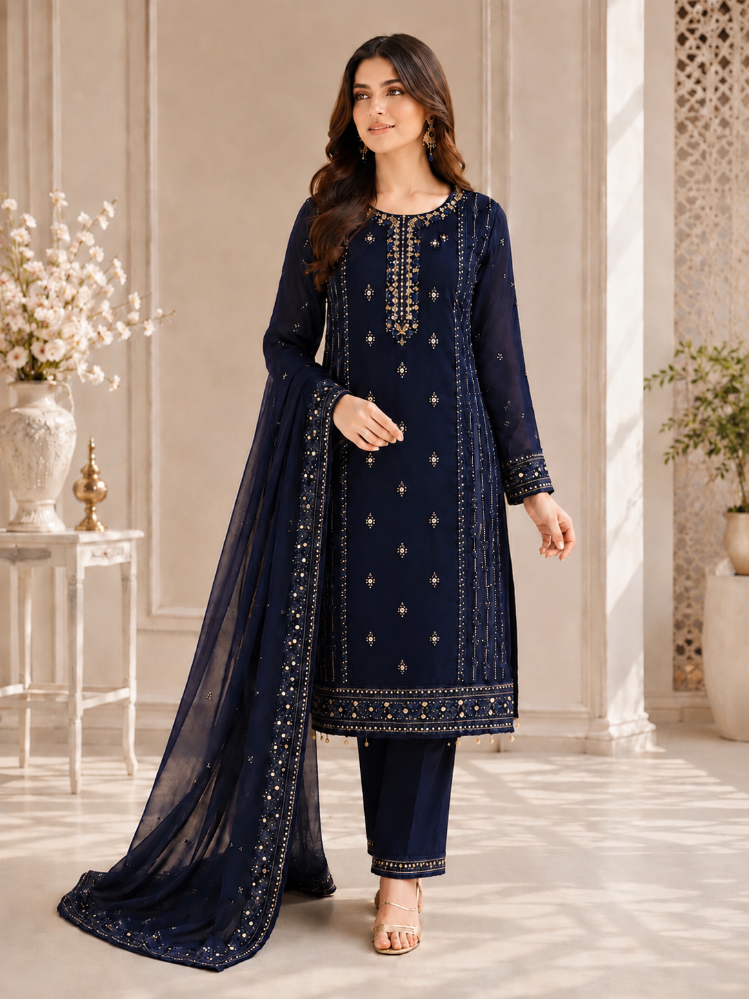 Noor-e-Sham 3 Piece Embroidered Suit
