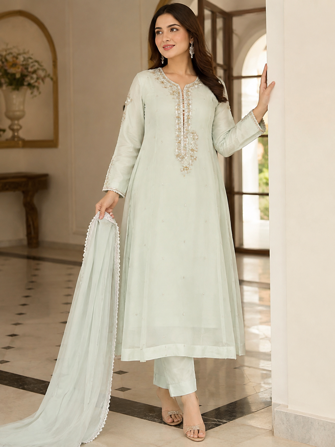 Noore Pearl Embroidered 3 Piece Suit