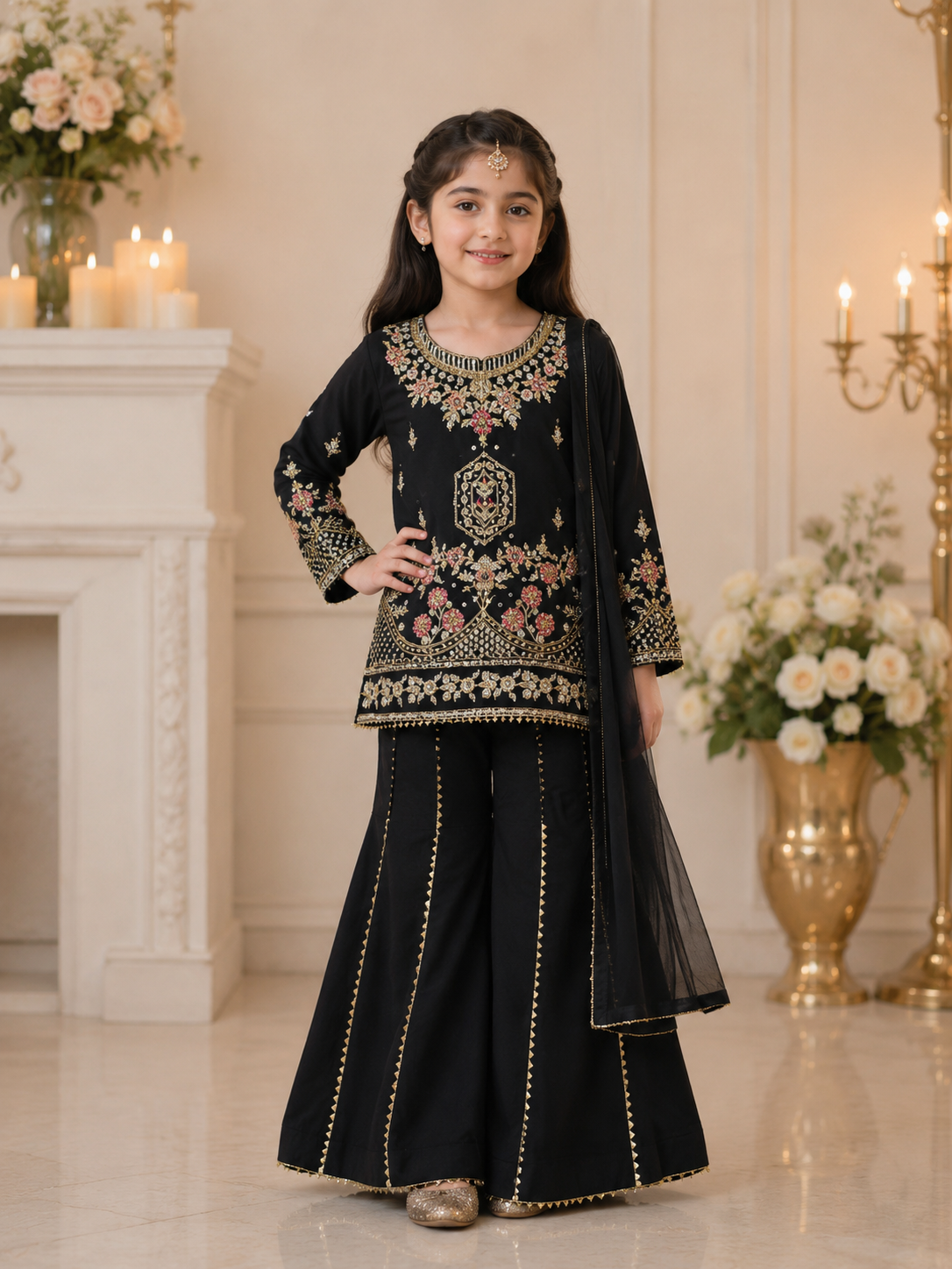 Girls Black HandWork 3-Piece Flapper Suit