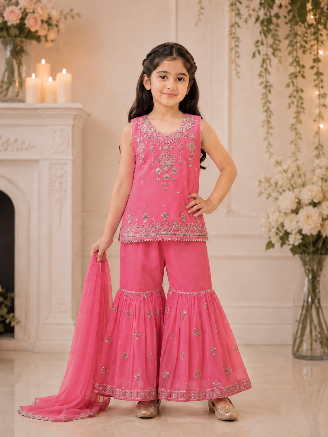 Girls Handwork 3 Piece Embroidered Garara Suit