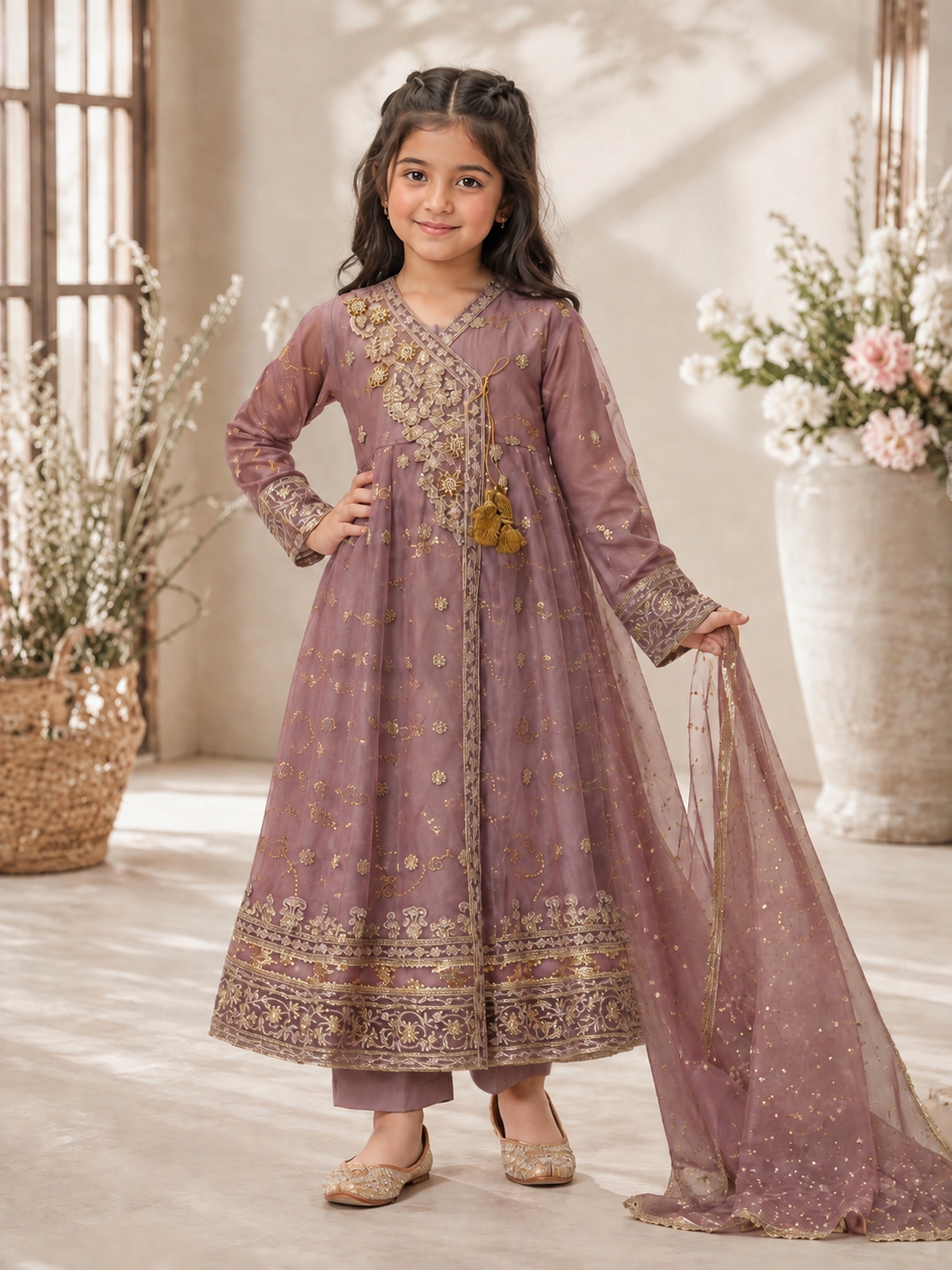 Kids Embroidered Long Mexi – 3 Piece