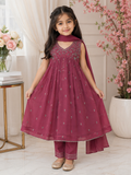 Girls Embroidered Long Frock 3-Piece Suit
