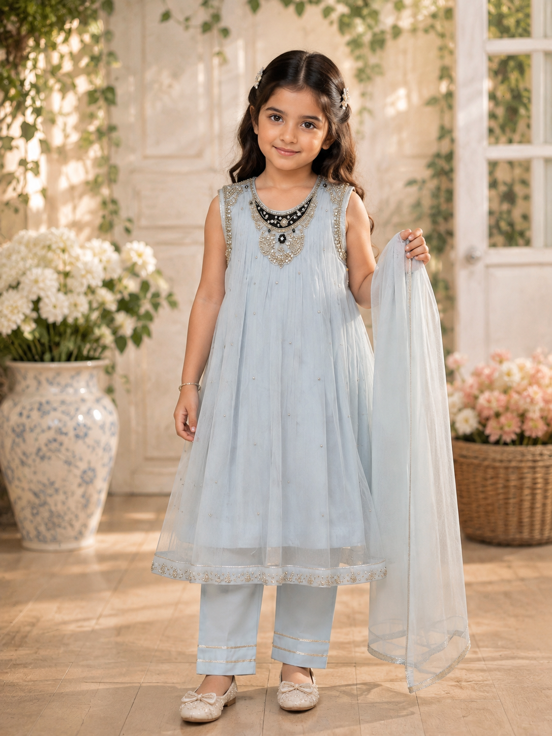Kids 3-Piece Embroidered Frock Set