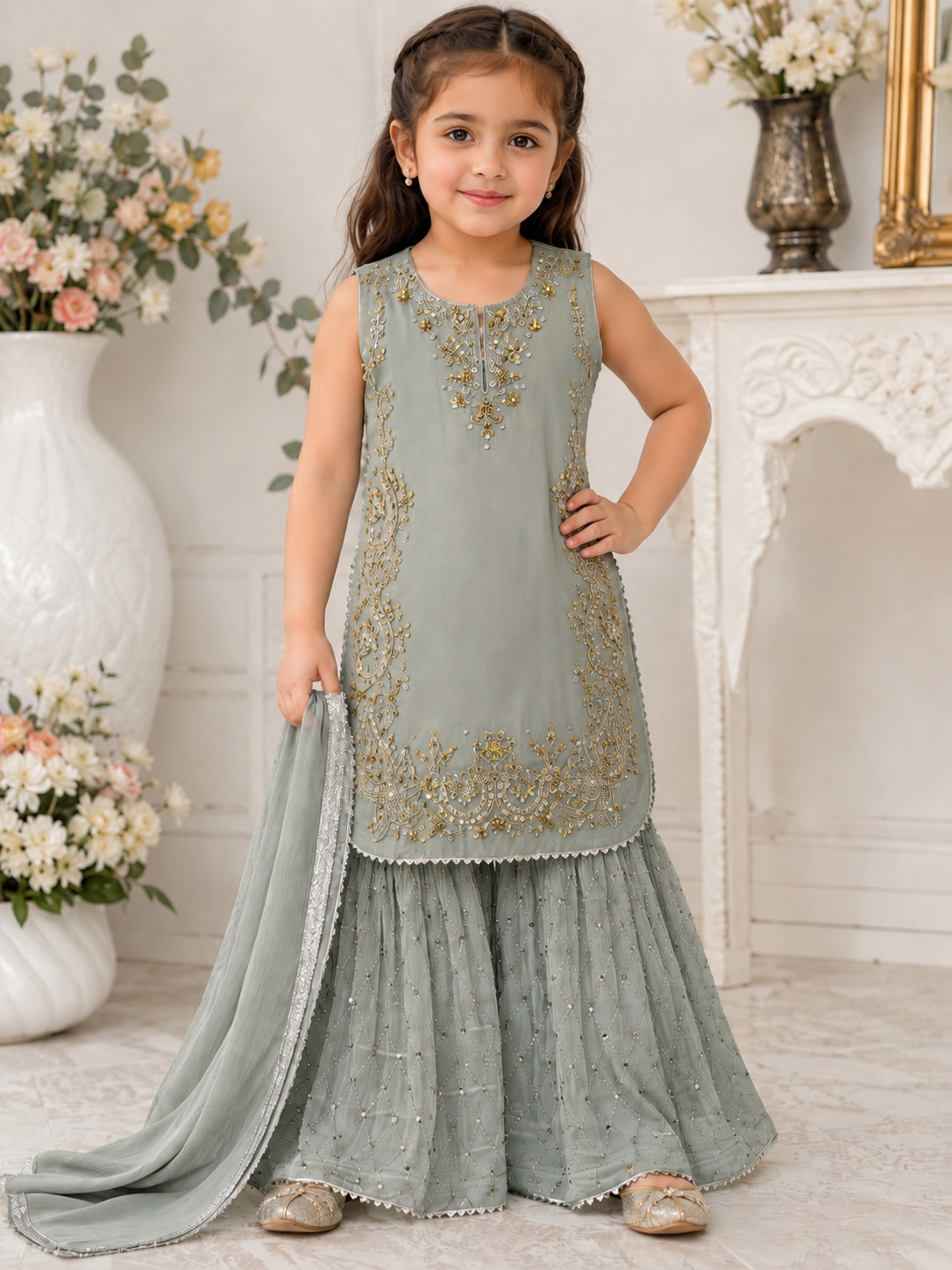 Girls Embroidered Garara 3-Piece Suit