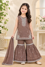 Girls 3-Piece Embroidered Garara Suit with Dupatta | Kids Festive Wear